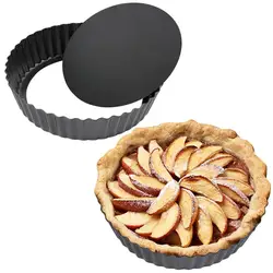 9’’ Non-Stick Tart Pans 2 Packs Deep Pie Pan With Removable Bottom Fluted Round Tart Quiche Pie Pan Carbon Steel Baking Pan Dish