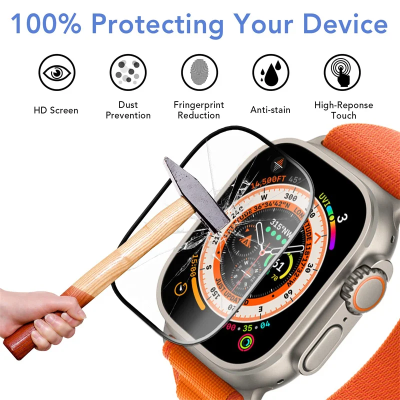 Protector de pantalla para Apple Watch Series 9-8-7-6 5 4 Se ultra-2 49mm 41mm 45mm 40mm 44mm 3D (no vidrio templado), accesorios de película