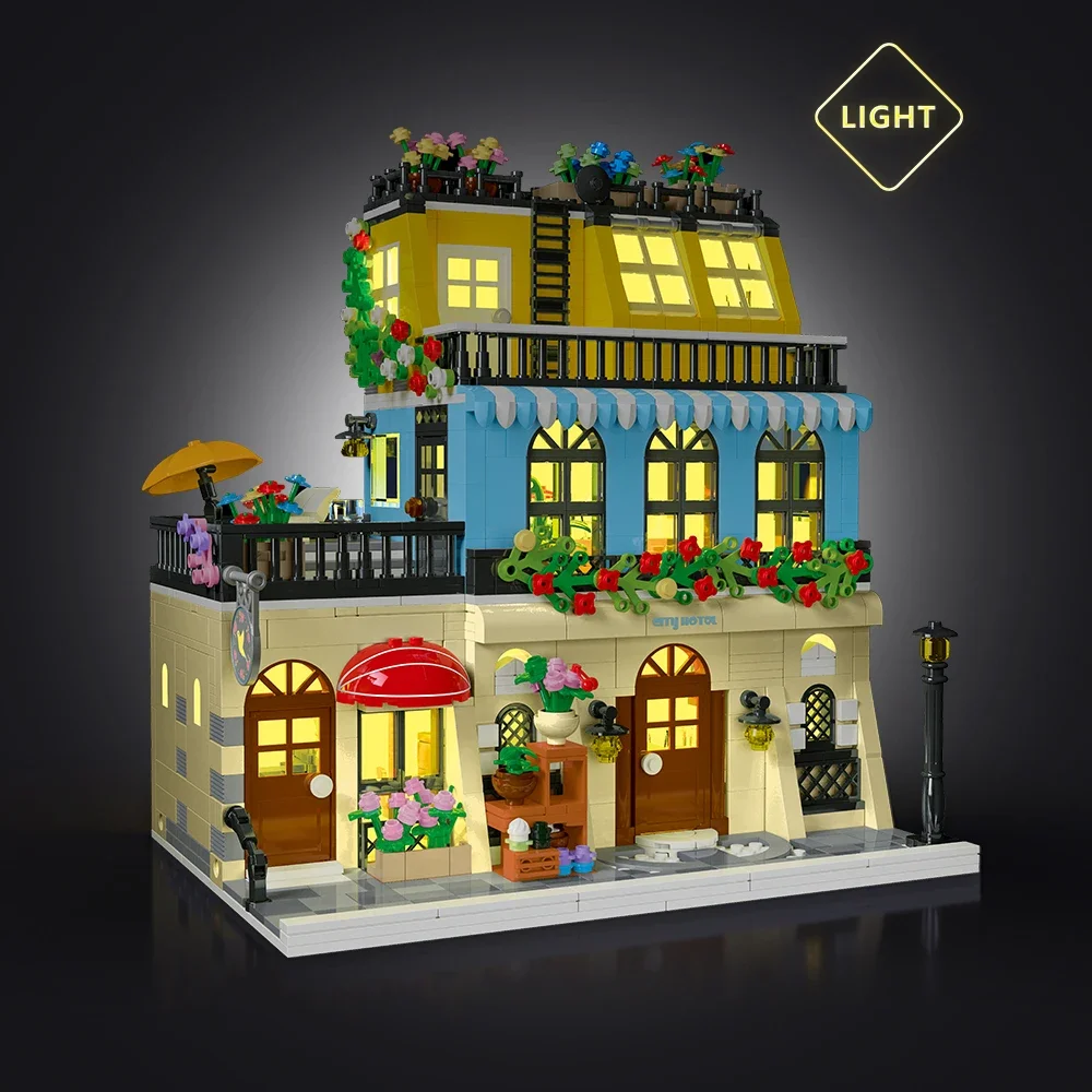 City Hotel Building Block ชุด LED,ก่อสร้าง House Building ของขวัญของเล่นสําหรับวัยรุ่นผู้ใหญ่อายุ 14,MINI อิฐ 1464pcs