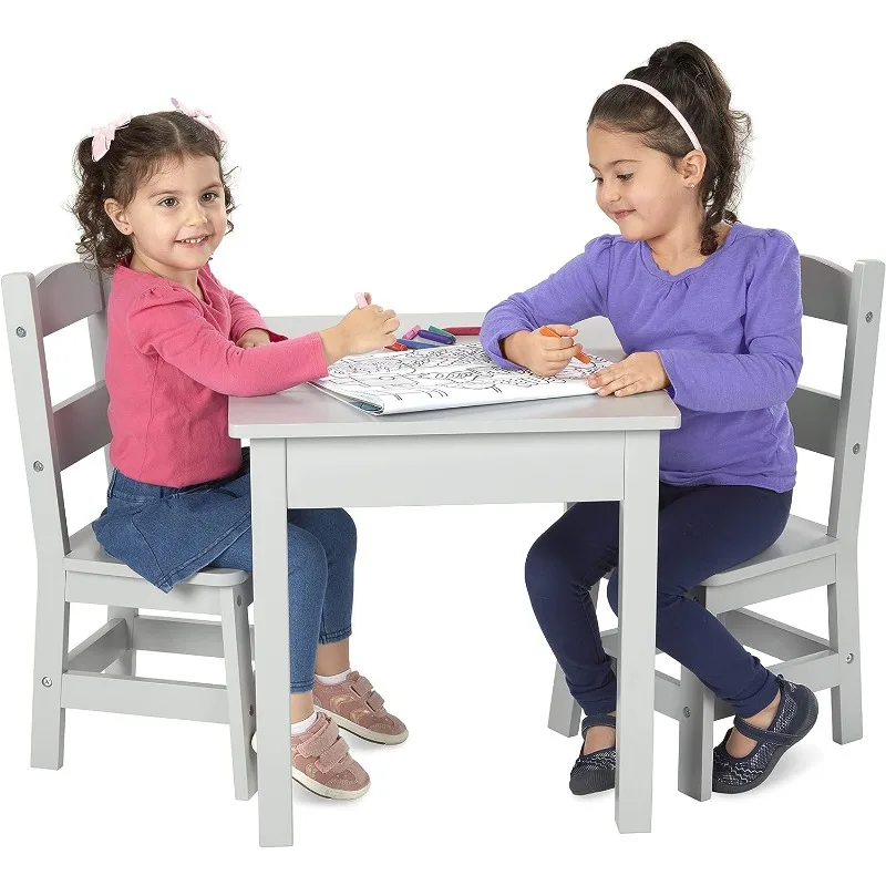 Table & Chairs-Gray Furniture - Wooden Activity Play Table And Chairs Set For Kids