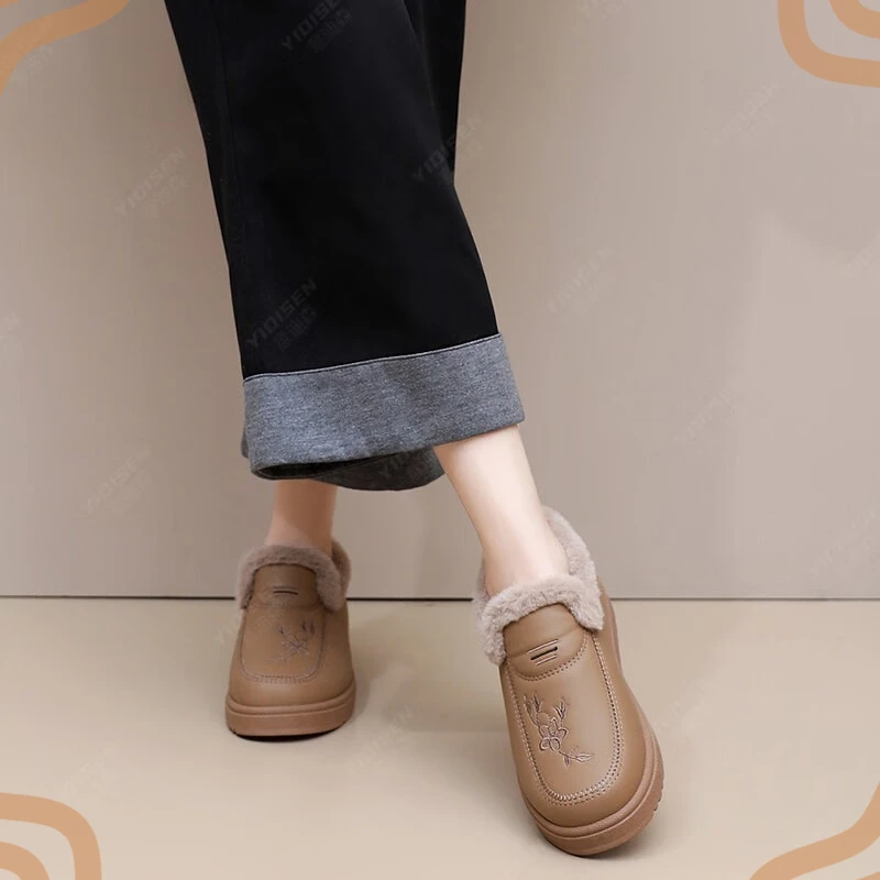 Winter New Women's Shoes Fashion Embroidery Plush Trim Loafers for Woman Comfort Warm Casual Shoes Designer Shoes Zapatos Mujer