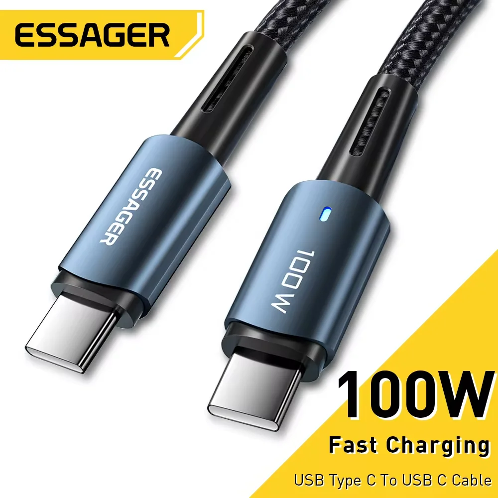 Essager 100W USB Type C To USB C Cable For Xiaomi Huawei P30 P40 Pro 5A Fast Charging Wire Data Cord For Samsung S21 Ultra S20