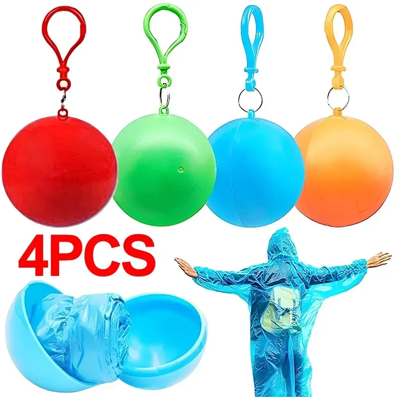 1/4PCS Mini Portable Raincoats Keyring Ball Colorful Disposable Thicken Rain Ponchos Emergency Waterproof Adults Rainwear Cape