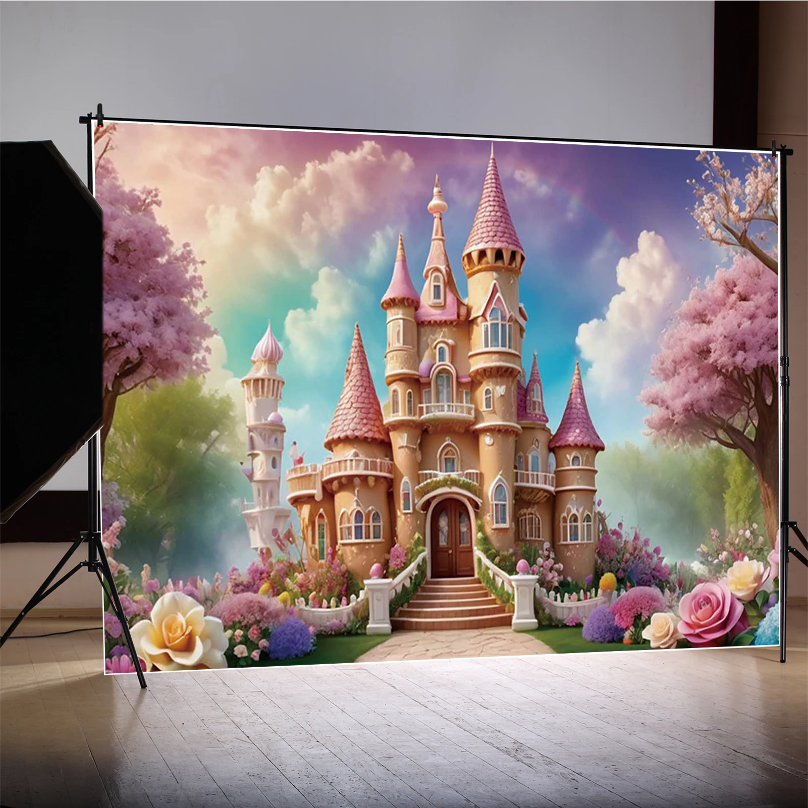 MOON.QG بالون كانديلاند قلعة زينة عيد الميلاد خلفية تيدي بير فراشة خلفية الطفل التصوير الفوتوغرافي استوديو الإمدادات