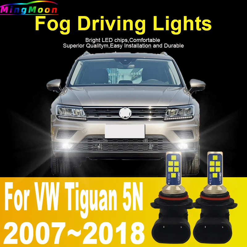 2 sztuki HB4 9006 Led światła przeciwmgielne Canbu żarówka samochodowa wysokiej mocy 6000K biały reflektor ksenonowej lampa diodowa 12v 55w dla VW Tiguan 5N 2007 ~ 2018