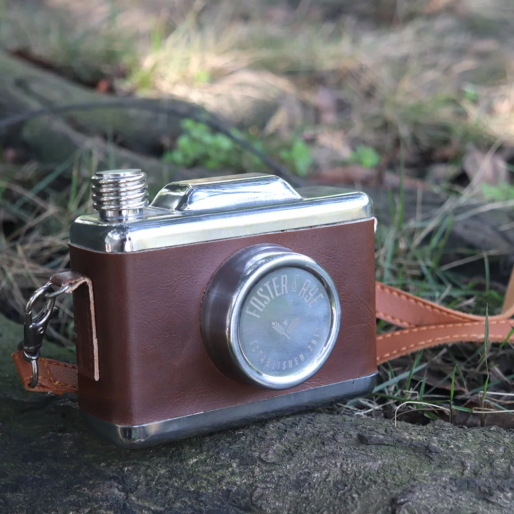 mini camera Portable food grade circle Flagon Whiskey Vodka Wine Pot Hip Flask Alcohol Drinking pocket Bottle outdoor camping