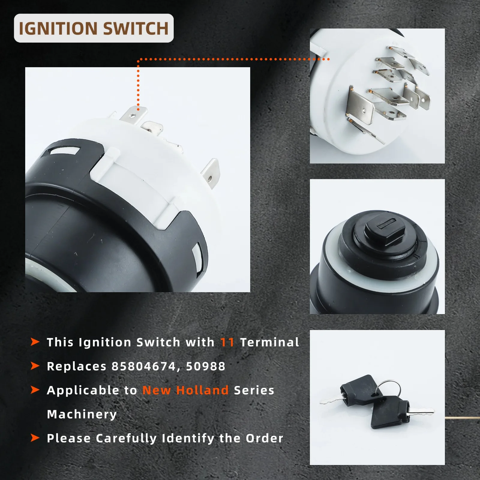 85804674 뉴 홀랜드 용 11 터미널이있는 점화 스위치 555E 575E B100BLR B100BTC B110 B115 LB90 LB115 LV60 LV80 교체 50988