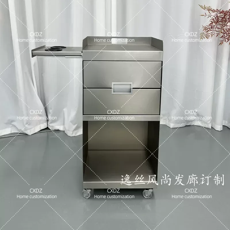 Multifunctional Stainless Steel Tool Cart for Hair Salon and Barber Shop Movable Storage Cabinet with Locker for Beauty Tools