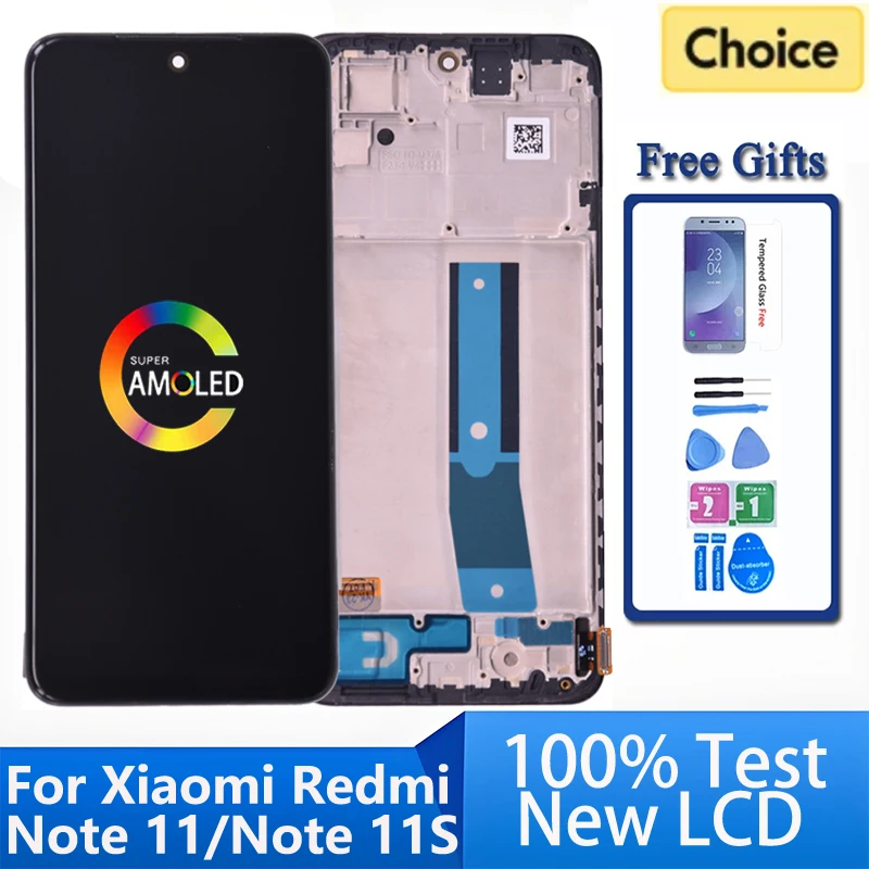 

For Xiaomi Redmi Note 11 LCD Display 2201117TG Screen Touch Glass Digitizer For Redmi Note 11S LCD With Frame