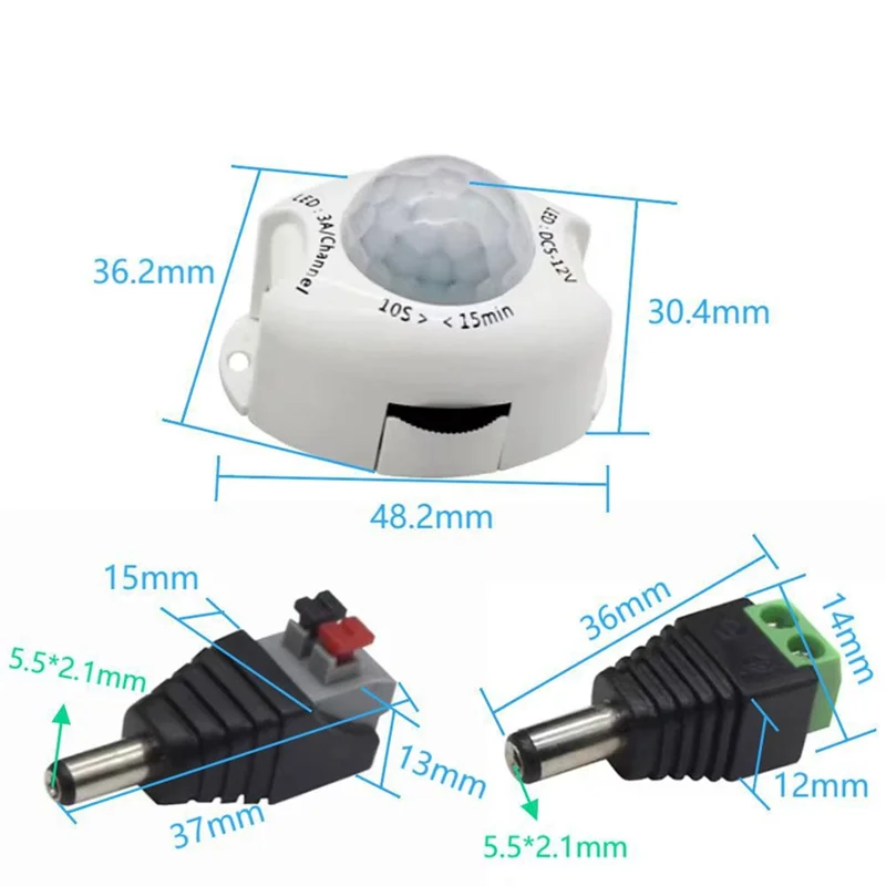 A26F-Motion Sensor Light Switch 5V 12V DC Movement Detector Timer Automatic Switch On OFF LED Strip Light PIR Motion Sensor B