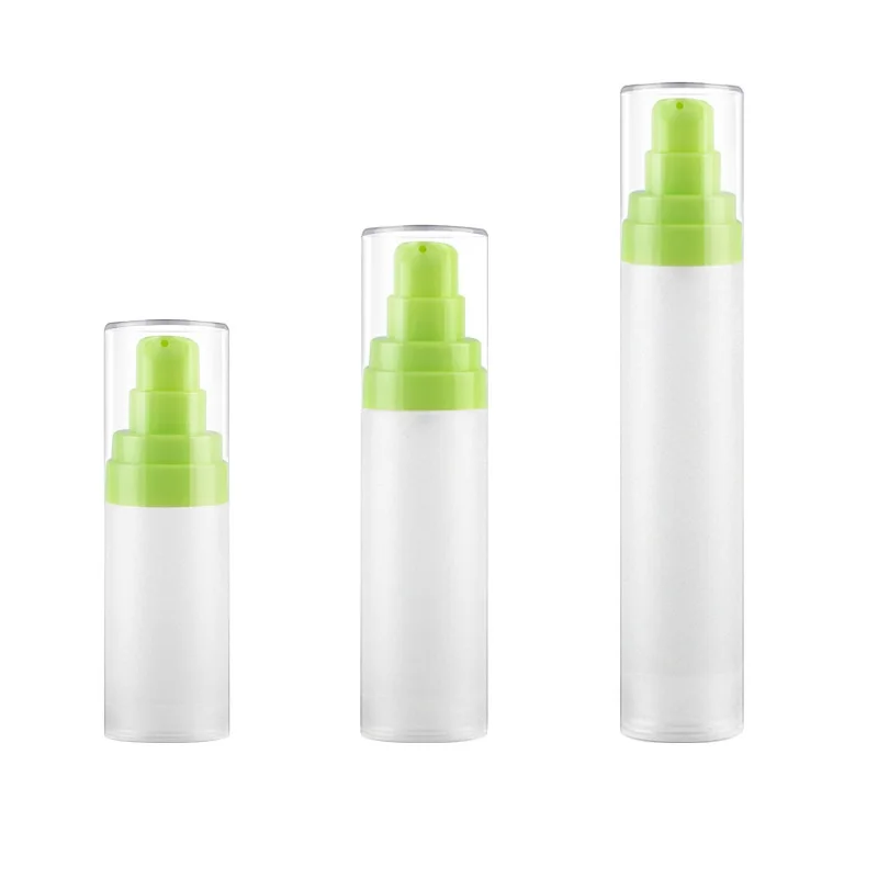 

30Pcs Airless Pump Bottle Frosted Plastic PET Green Lotion Pump With Clear Lid 15ml 30ml 50ml Cosmetic Refillable Bottles