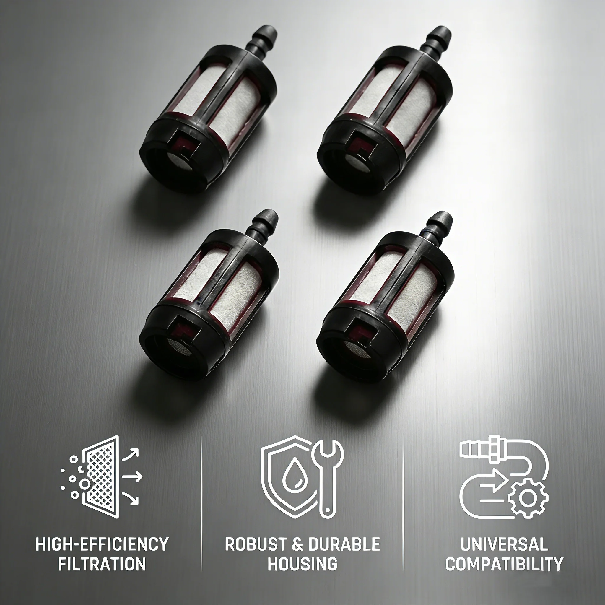 4-teiliger universeller Kraftstofffilter, hocheffizienter Inline-Gasfilter für 2-Takt-Motoren, kompatibel mit Kettensäge, Rasenmäher – Detail 1
