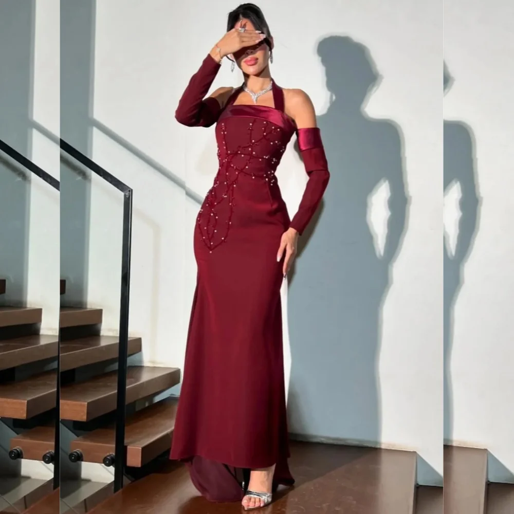 

Customized High Quality Jersey Sequined Pleat Straight Halter Midi Dresses Bespoke Occasion Casual Pastrol