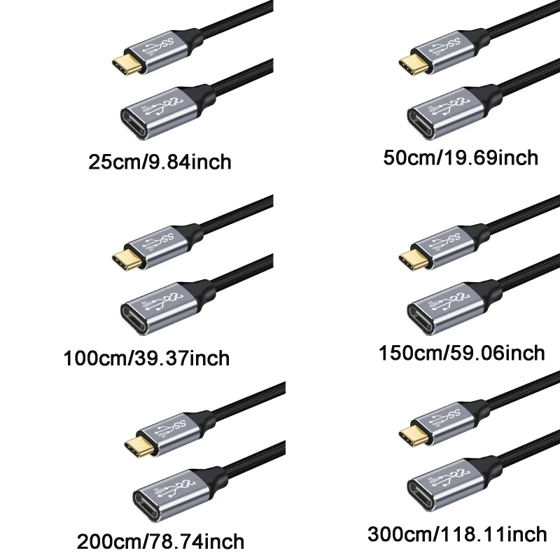 كابل تمديد من النوع C 3.1 Gen 2 ذكر إلى أنثى 5A 100 وات USB C موسع خط بيانات هبوط السفينة