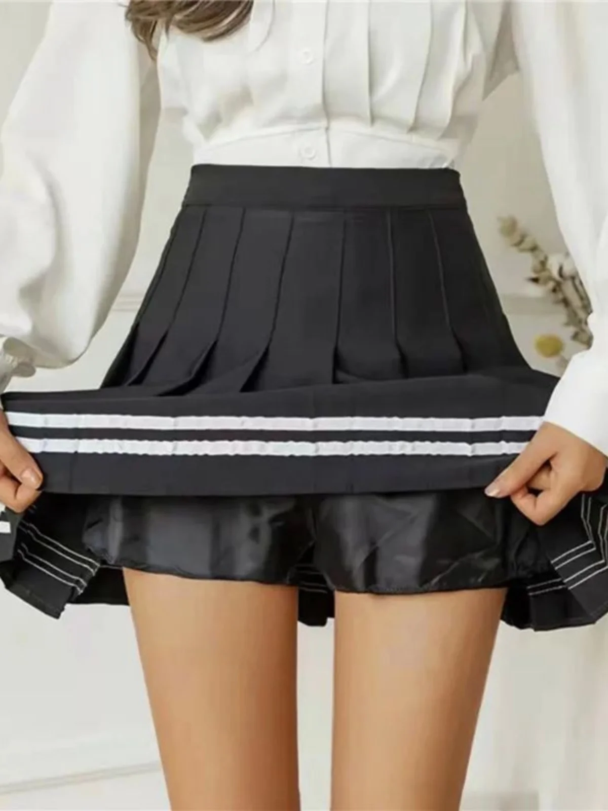 

High Waist Slim Fit ort Skirt Striped Polyester Street Sle Spor Casual High Waist Design Zipper Closure Skirt