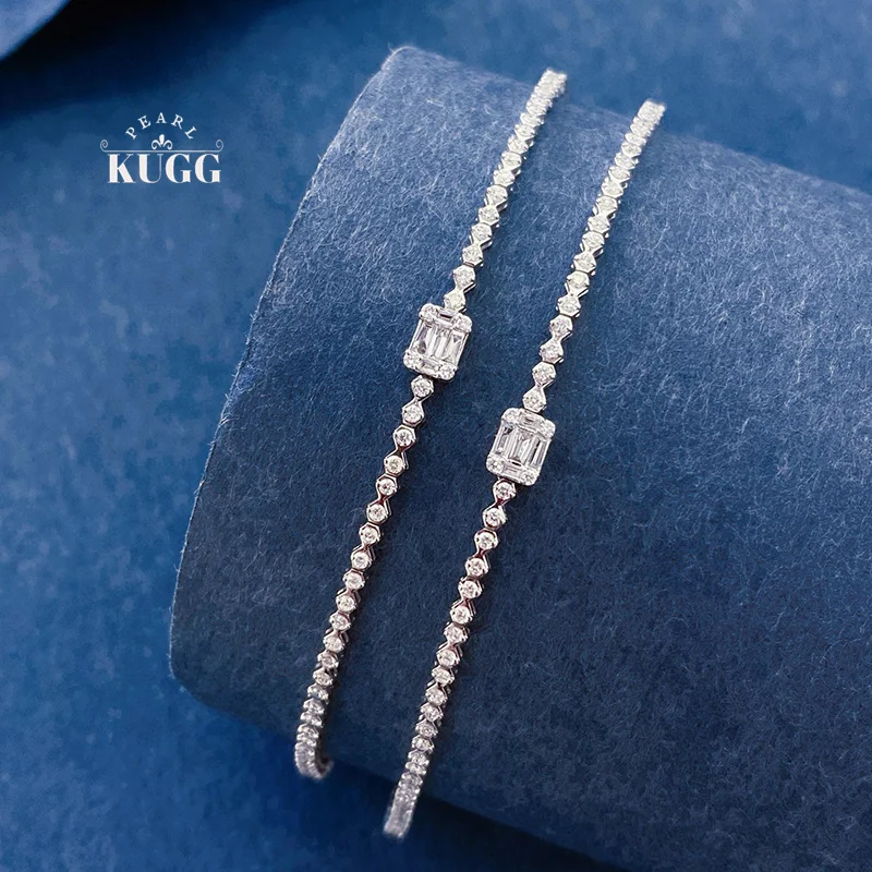 

KUGG 100% 18K White Gold Bracelet Fashion INS Style 0.60carat Real Natural Diamond Bracelet for Women High Wedding Jewelry