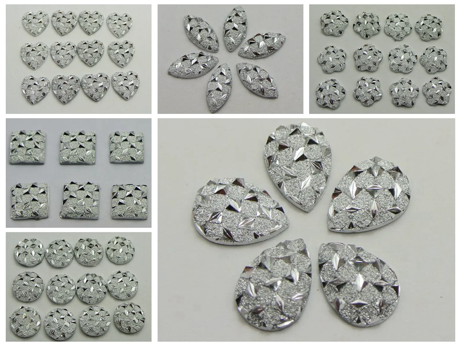 Craft DIY 200 Silver-plate Flatback Resin Glitter Stardust  Rhinestone Cabochons