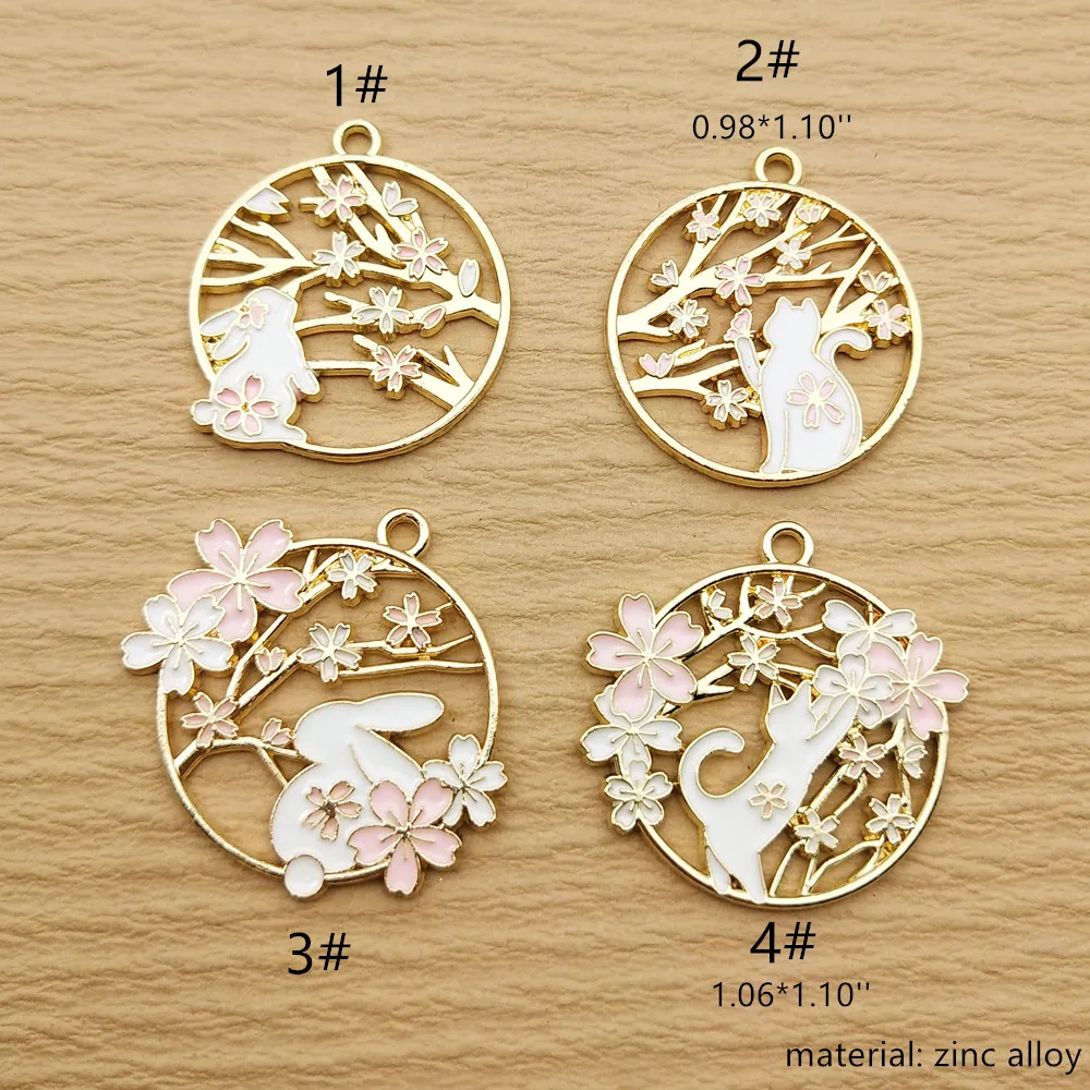 10pcs Cute Flower Rabbit Cat Charm for Jewelry Making Enamel Necklace Earring Pendant Diy Accessories Alloy Metal Gold Plated