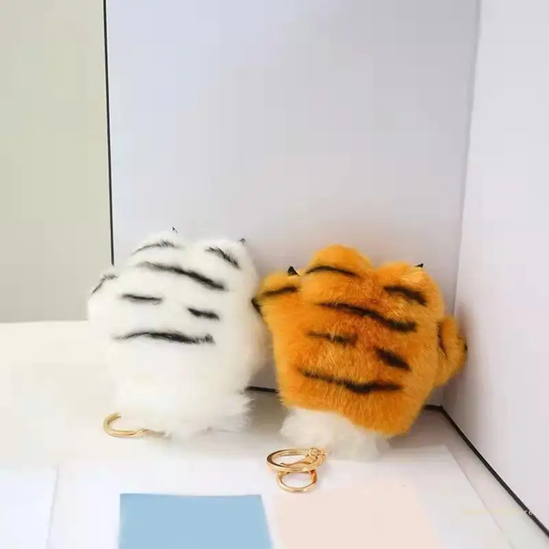 Y4ud bonito pata chaveiro tigre pata chaveiro pelúcia para mochila pata chave titular saco pelúcia saco pingente chaveiro