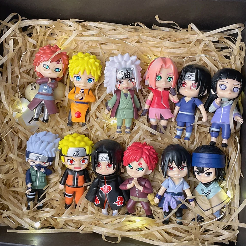 

12Pcs/Set Anime Naruto Sasuke Kakashi Action Figure Model Cartoon Sakura Hinata Jiraiya Kawaii Student Desk Decoration Ornament