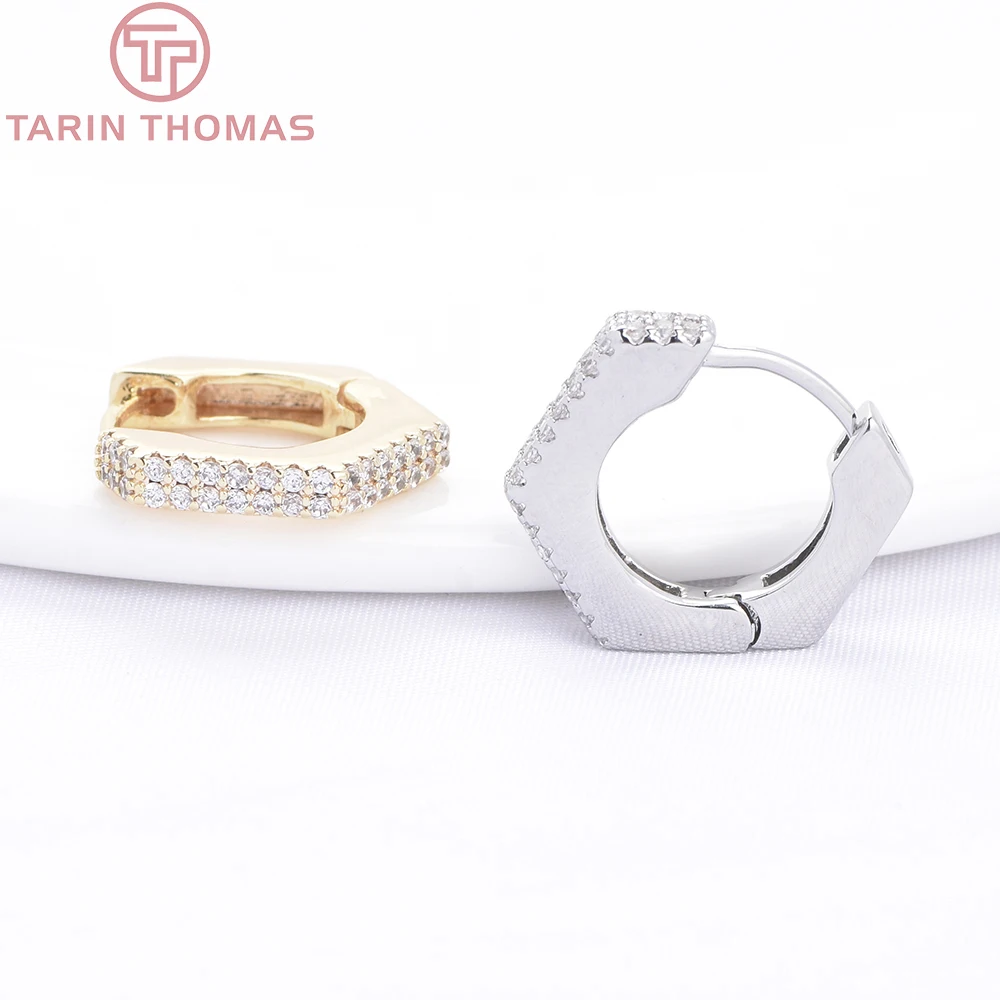 (9990) 4PCS 14MM 24K Gold Farbe Messing mit Zirkon Fünfeckige Ohrringe Verschluss Hohe Qualität Schmuck, der Entdeckungen Großhandel