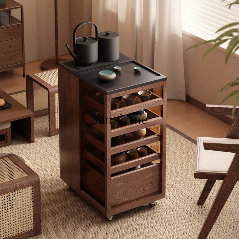 Solid wood removable sofa side cabinet living room display tea table