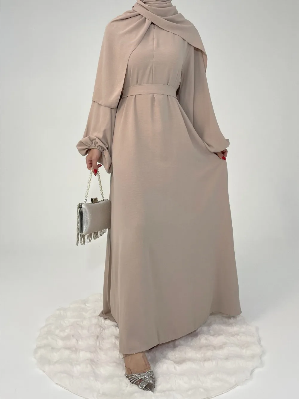 Muslim Dress with Scarf Abaya for Women Eid Ramadan  Arab Long Robe Party Dresses Jalabiya Hijab Sashes Dubai Kaftan Vestidos