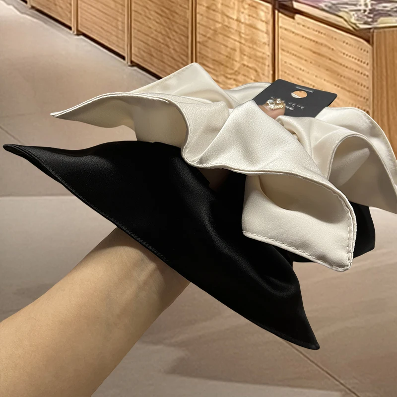 وشاح مربع من الحرير الكوري، عصابة رأس، حبل شعر، عصابة رأس بأربعة زوايا للفتيات، شعور فرنسي راقي، طوق سجق سمين #4