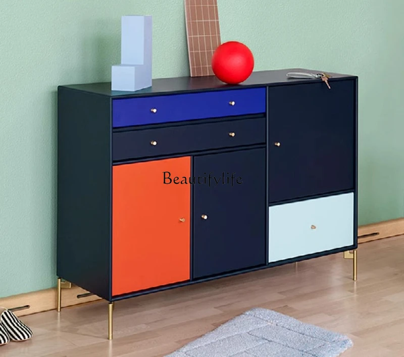 

04Italian minimalist paint side cabinet foyer partition paint storage cabinet