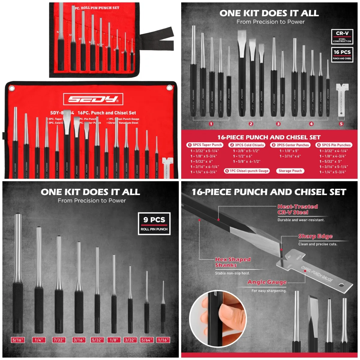

Набор из 25 перфораторов и долот с конусом, булавкой, центральными пробойниками и холодными долотами для металлов, авто, поделок
