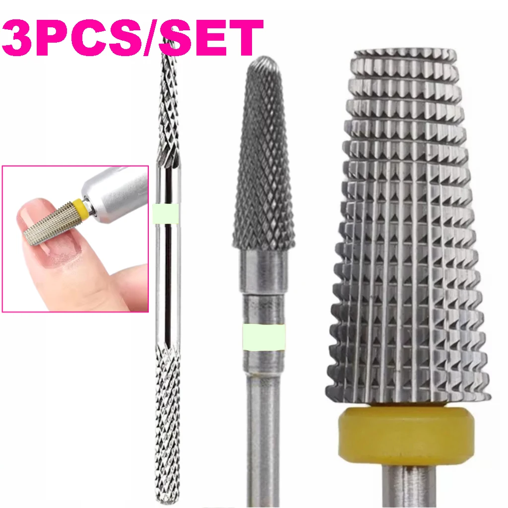1PC/3PCS Professioneel wolfraamstaal met diamanten nagelboor Cuticle Remover Bits, voor elektrische nagelboor compatibel,