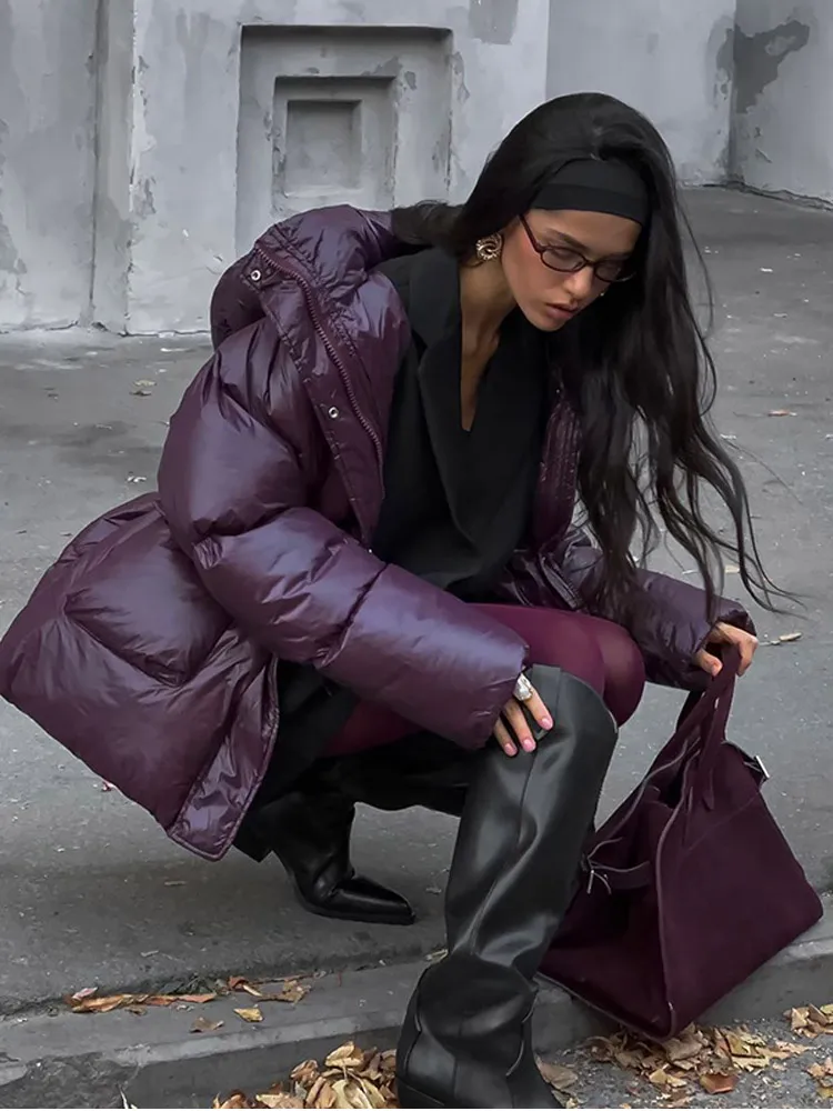 Chaqueta cálida de invierno Borgoña para mujer, abrigos de algodón con bolsillos y cordones y cuello levantado elegante, prendas de vestir