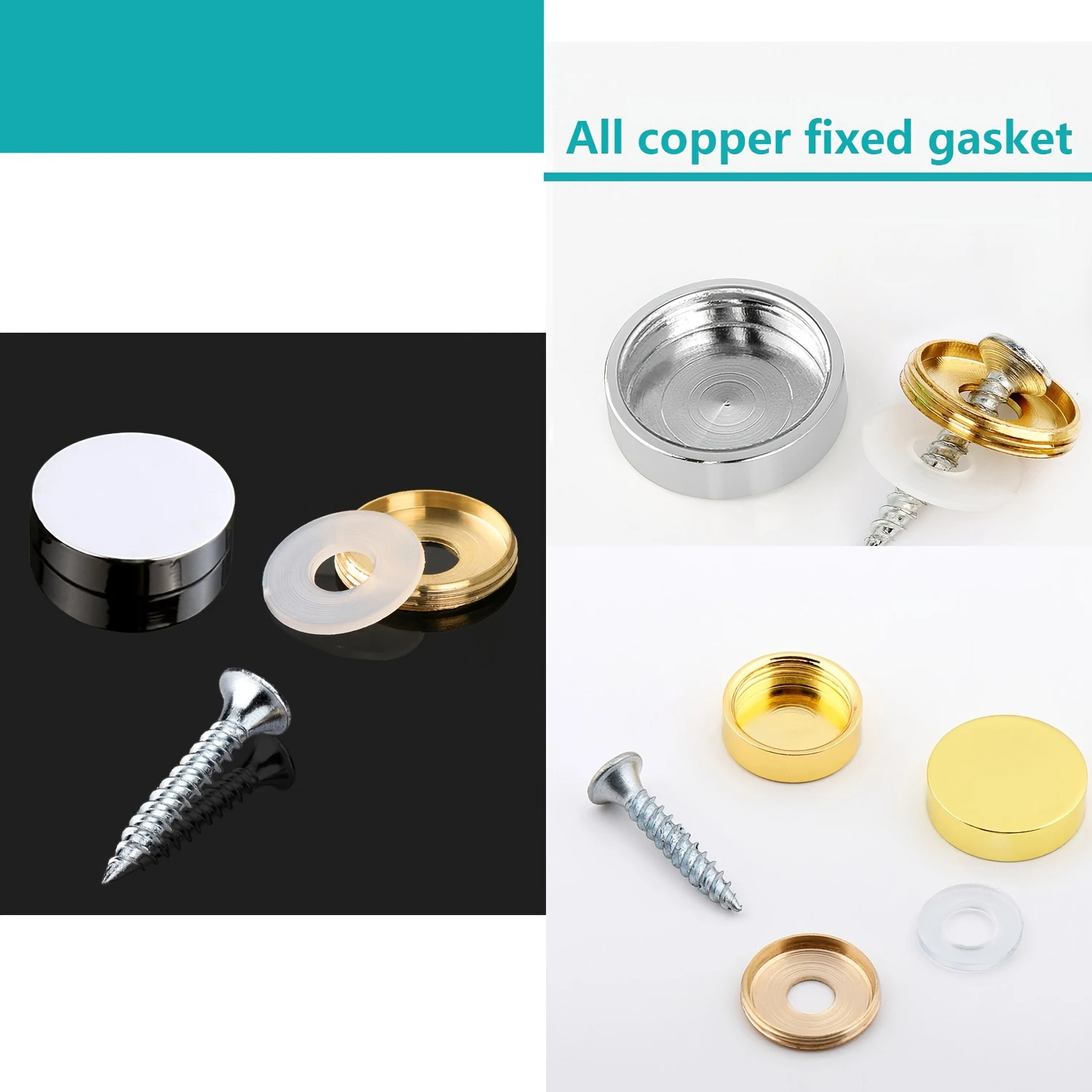 4 brass/shiny silver polished stainless steel mirror cap nails, diameter 12/16/18/22mm, smooth handle, round head