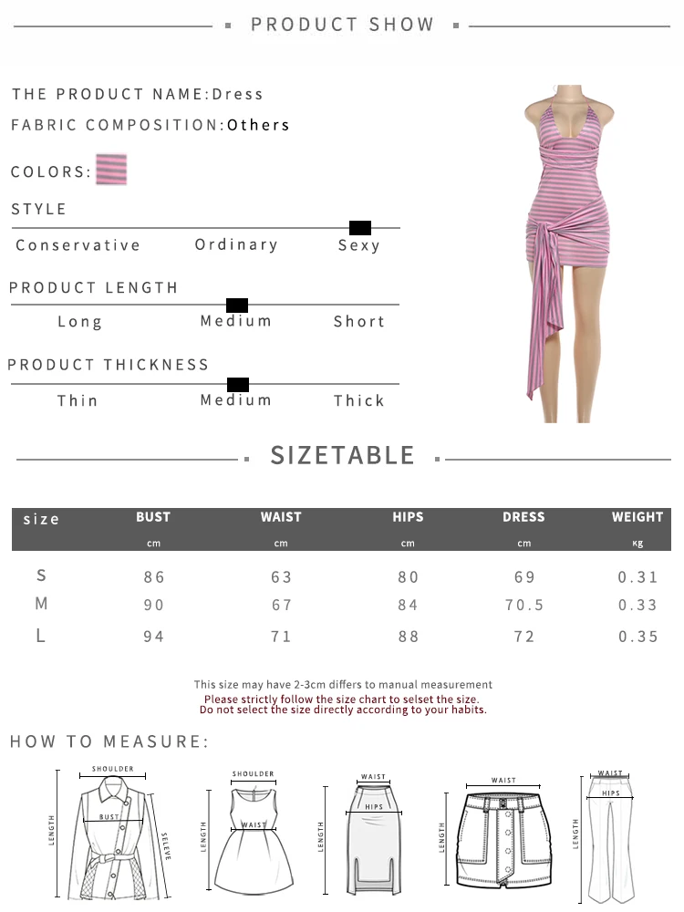 Nibber Sexy Neckholder-Kleid mit tiefem Ausschnitt, gestreift, rückenfrei, für Damen, Bandagen, Patchwork, Band, ärmellos, Trend, Party, Club, figurbetont – Detail 1