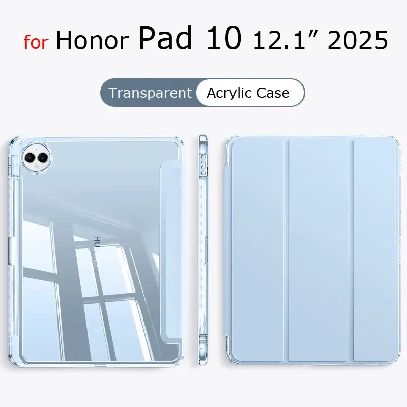 

For Honor Pad 10 2025 12.1 Inch Wi-Fi Tablet Tri-fold Case for MagicPad 2 GT Pro Pad9 V8 Pro Transparent Acrylic Shockproof Case