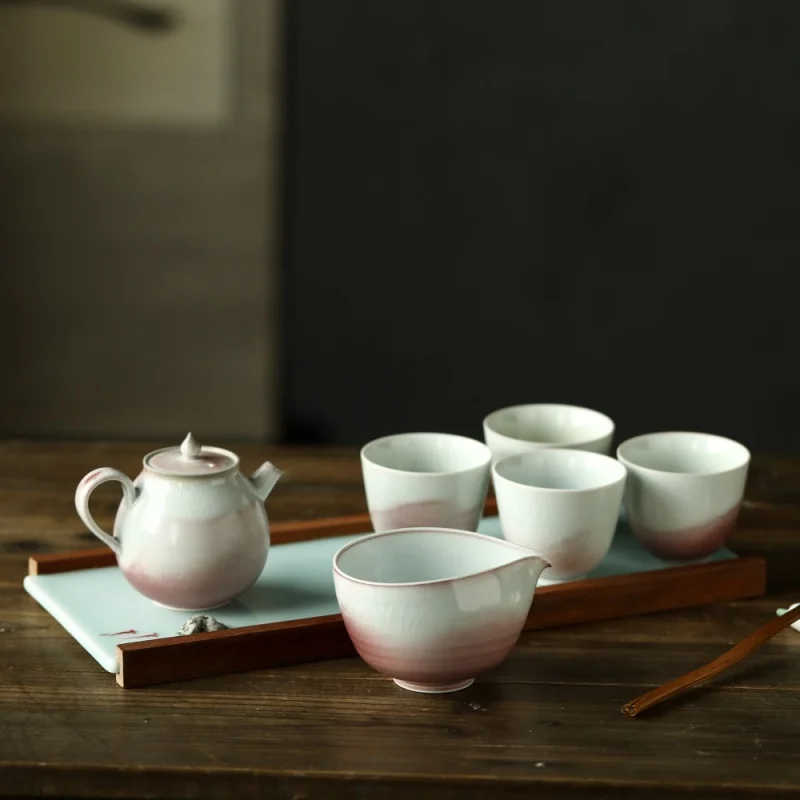 ★Mr. Qing Xihong Jingdezhen Sunset Handmade Teapot Porcelain Opening Film Flambe Kung Fu Tea Teaware Teapot Little Teapot