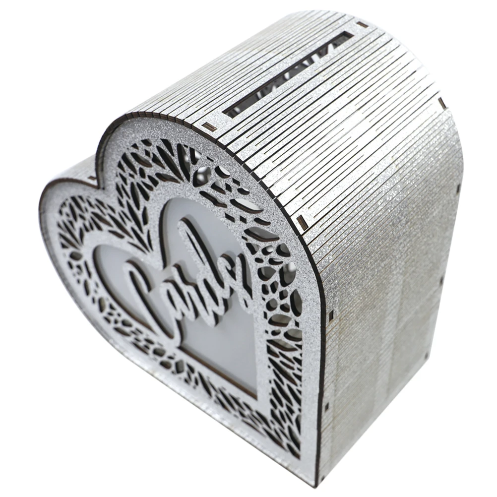

Wooden Heart Decor Box for Wedding Anniversary Party Blessing Card Container Greeting Storage Boxes Hollow Design Large Capacity