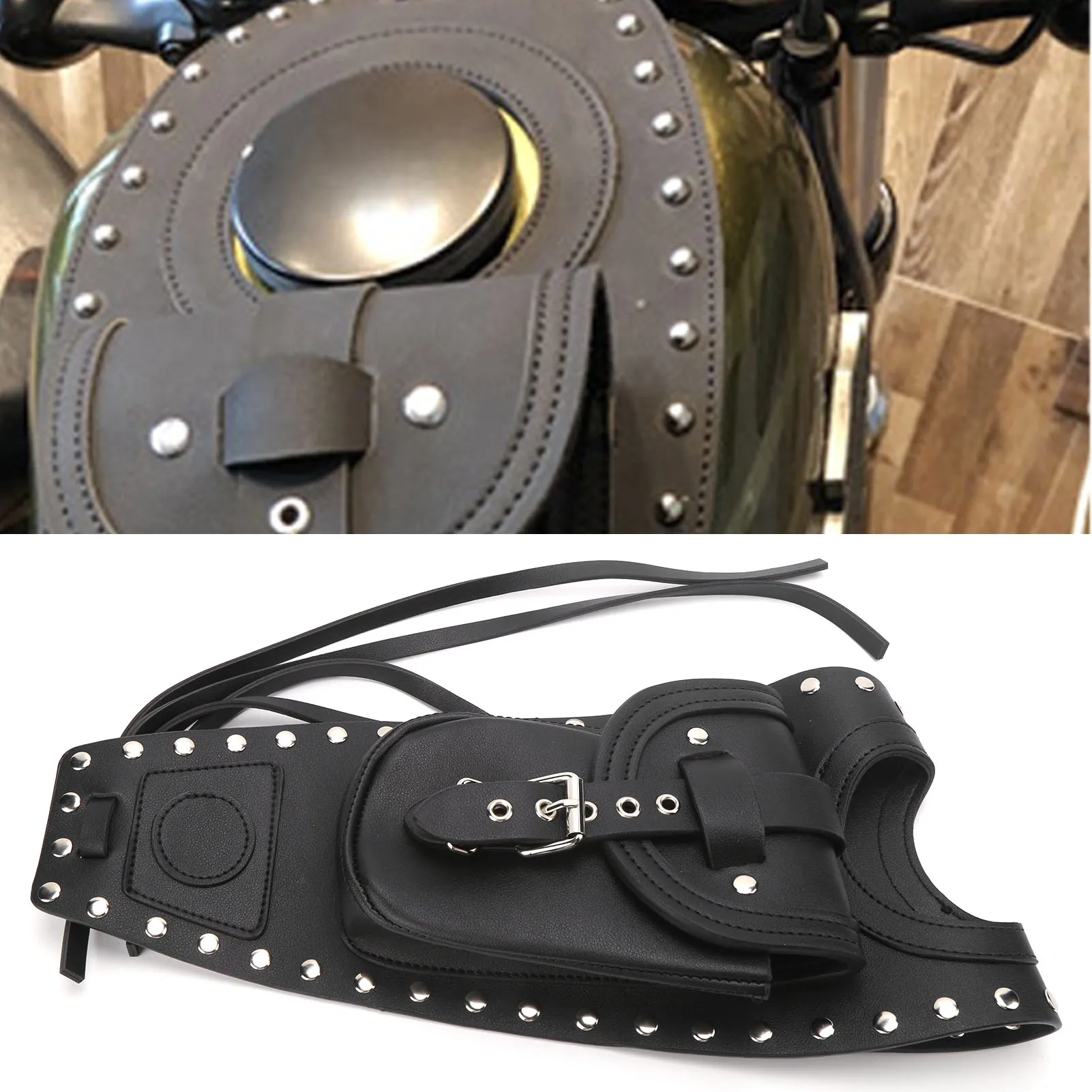 

Motorcycle Fuel Tank Bag Gas Tank Pad Cover Black Artificial Leather Fit for XLX1000 XL1200X XLH883