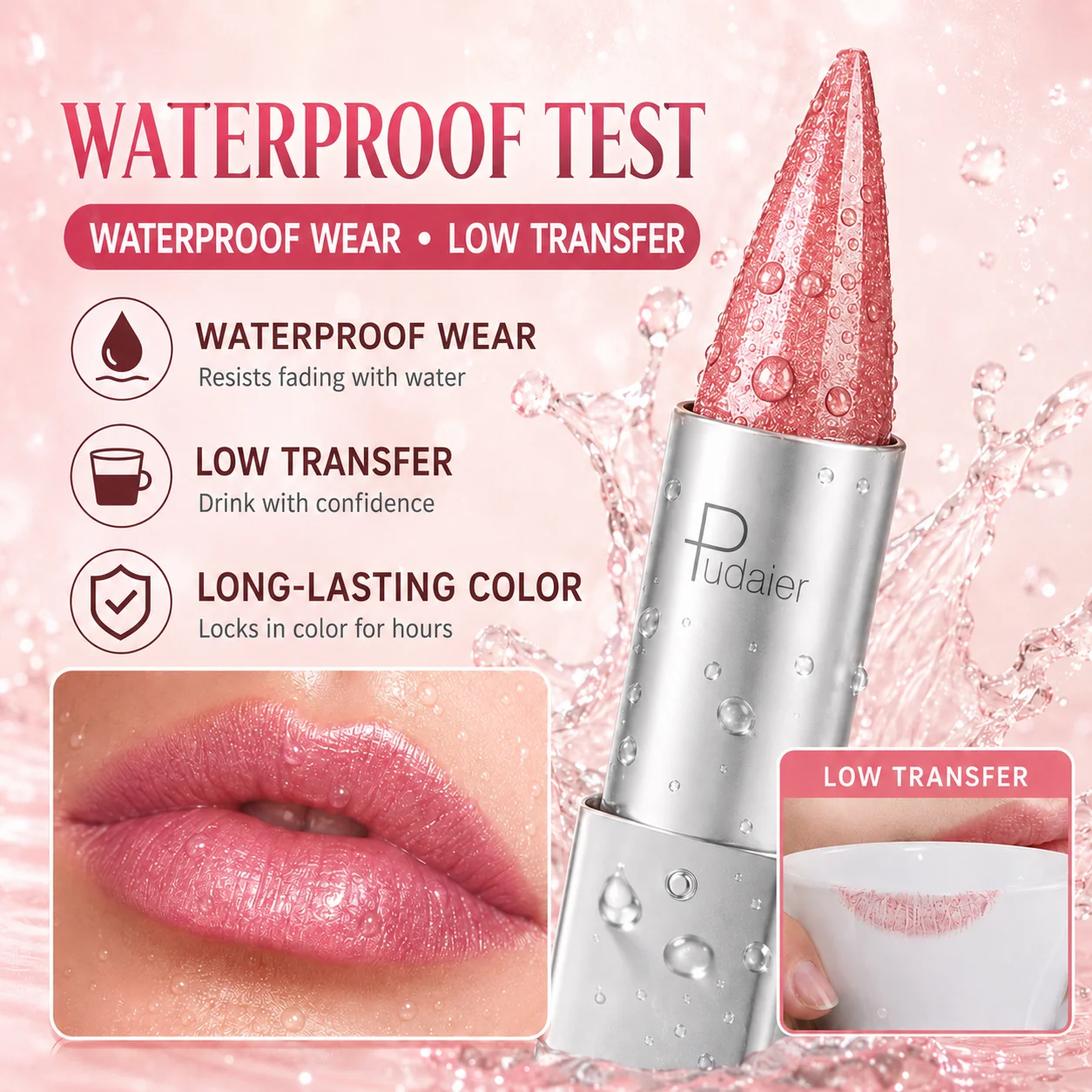 Schimmernder Lippenstift, feiner, leuchtender, rosafarbener, hautfarbener Lippenbalsam, langanhaltender, feuchtigkeitsspendender, perlmuttfarbener Lipgloss, wasserfeste Kosmetik für das tägliche Make-up – Detail 8