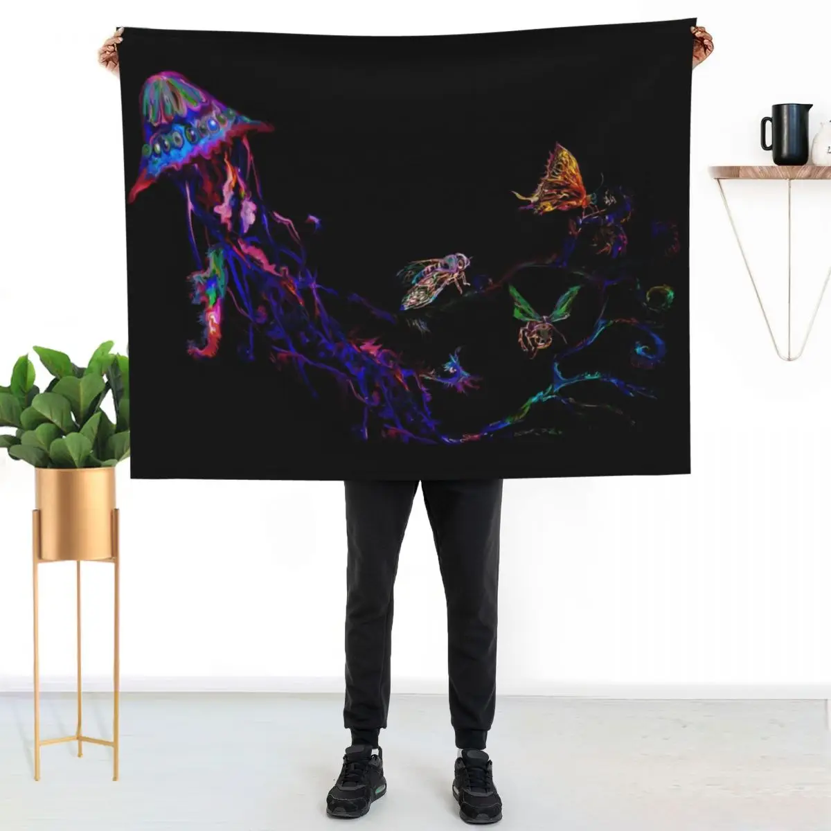 Jellyfish and insects Throw Blanket valentine gift ideas Heavy Bed linens Moving Retros Thermal Blankets