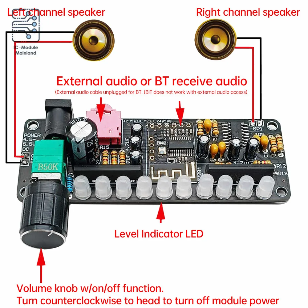 DC5V 5W PAM8406 Speaker Amplifier Board Module Dual Channel Stereo with Bluetooth Level Indicator USB to DC005 Cable DIY