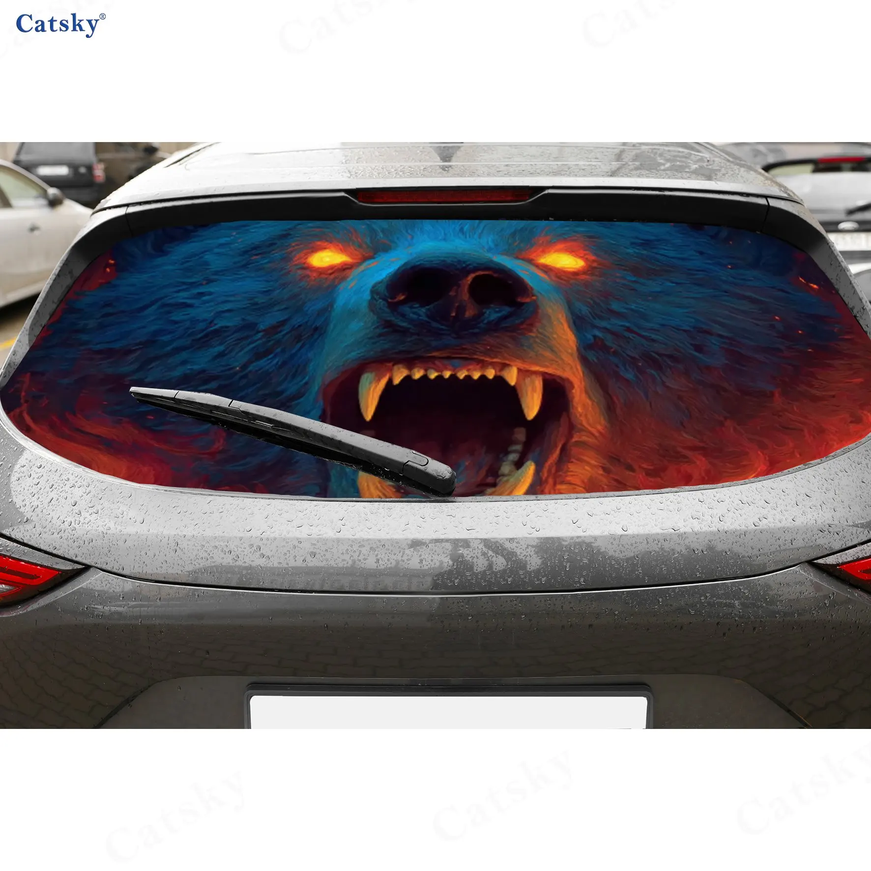 Flame Roar Blue Bear PVC material self-adhesive waterproof car rear window sticker, easy to paste without falling off, waterproo