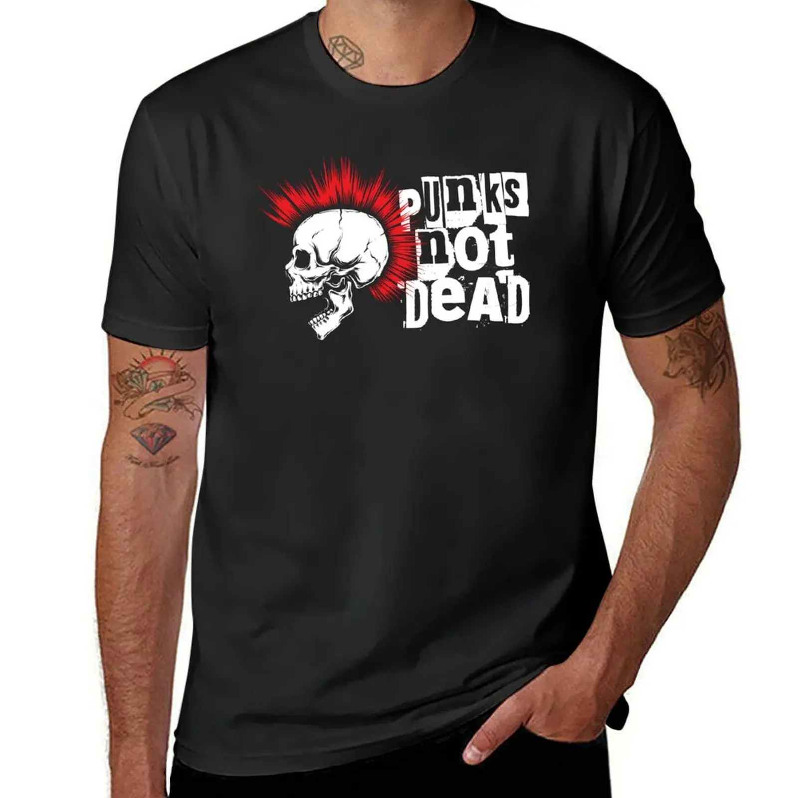 Punks Not Dead Skull with Red Mohawk T-Shirt blanks kawaii clothes new edition mens t shirts