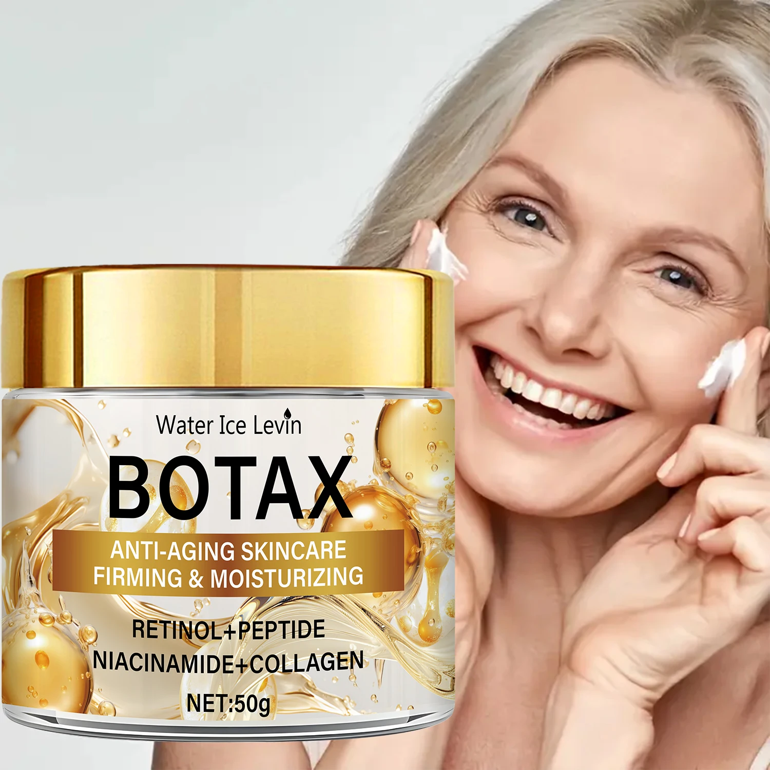 Botox-Like Firming Care Retinol Peptide Formula. Niacinamide Collagen Boost. Intense Hydration. Brightens Smooths Skin. 50g