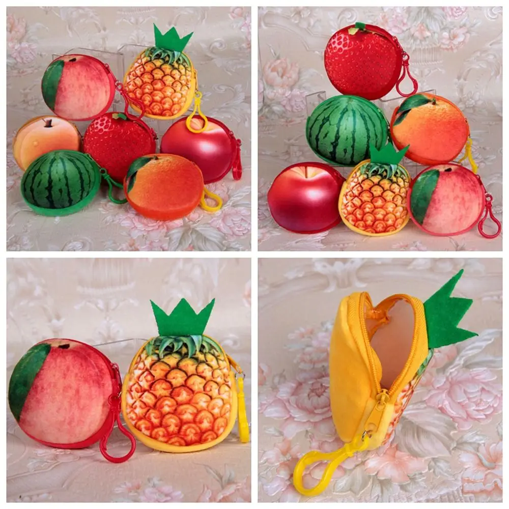 Mini melancia fruta Plush Coin Purse, titular do cartão, carteira dos desenhos animados, ao ar livre, pêssego, morango, morango, pelúcia