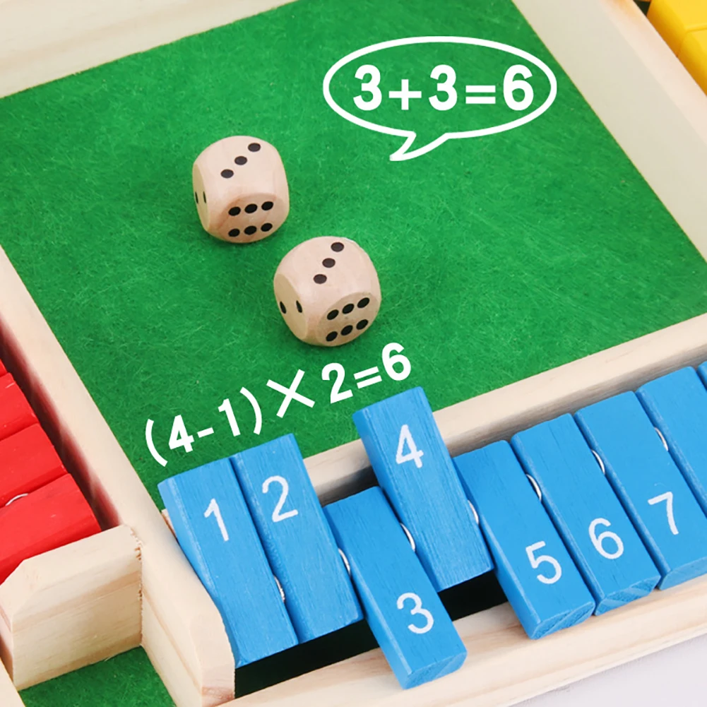 4/6 لاعبين اغلاق الصندوق لعبة النرد لوحة خشبية الجدول الرياضيات لعبة ألعاب الطاولة ستة جوانب لعبة بالتخبط ألعاب داخلية اغلاق الصندوق