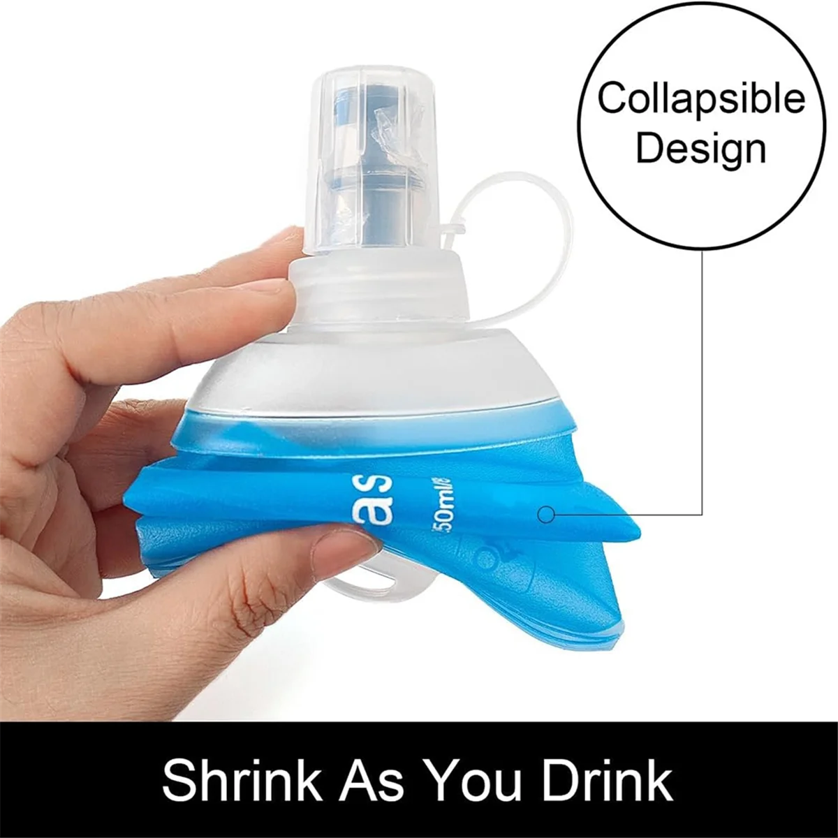 ABGV 500ml Soft Flask,TPU Foldable Soft Water Bottle for Hydration Pack, Folding Water Bottle for Hiking Cycling Climbing A