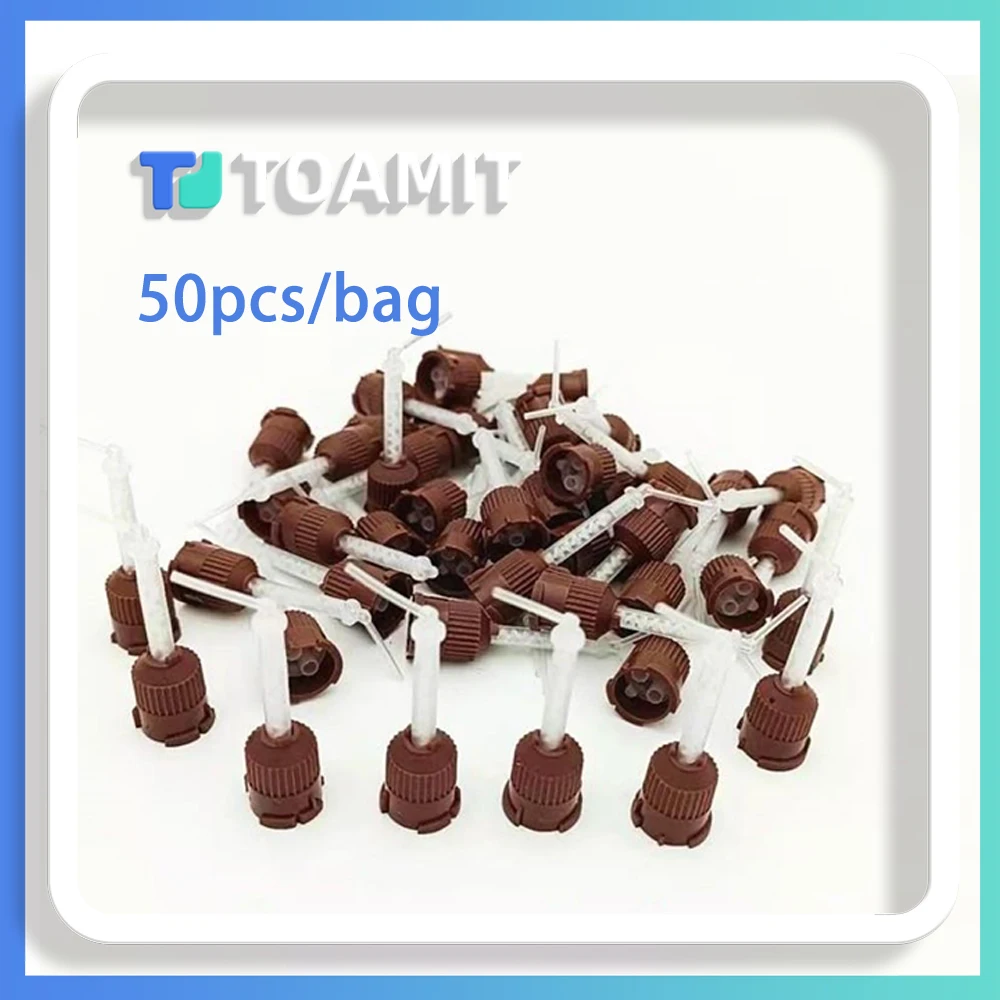 

50Pcs/bag Dental Materials Impression Mixing Tips Silicone Rubber Head Tubes Disposable Nozzles Conveying 1:1 Brown Dentistry