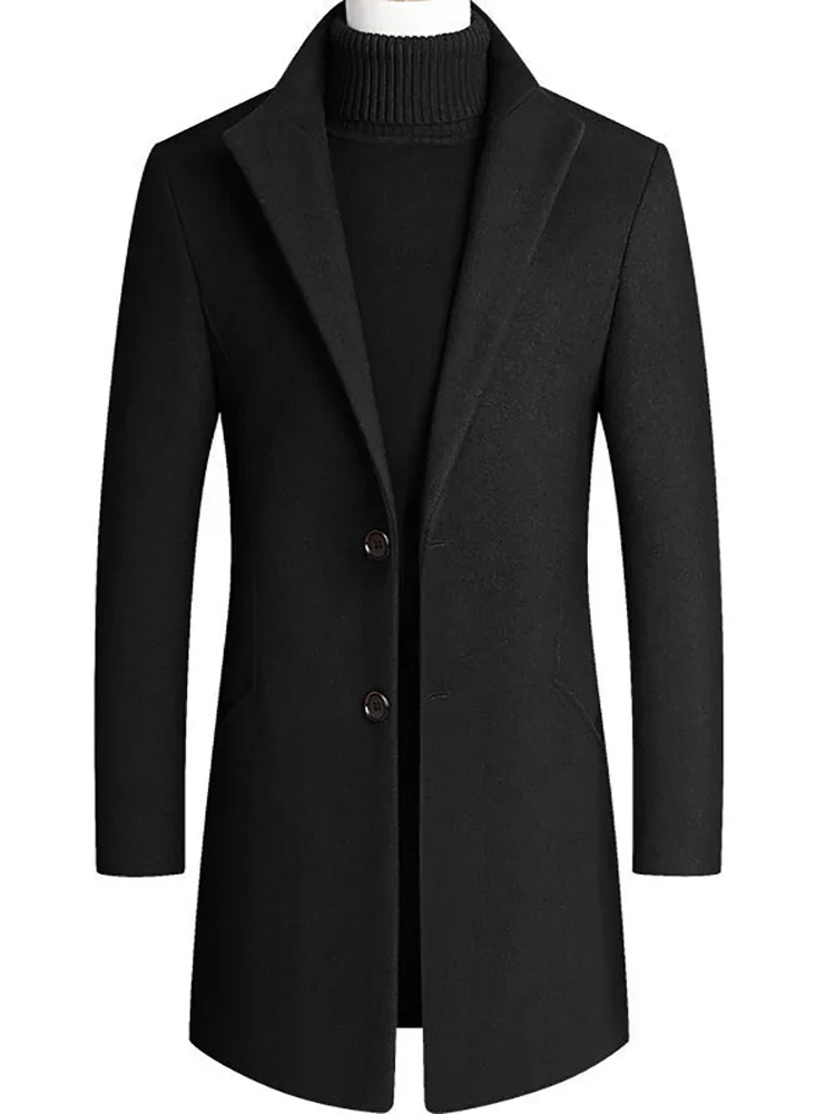 Kurtka męska BROWON, koreański styl, jesień-zima 2026, wełniana, nowa, casualowa, slim fit, wiatrówka, długa, jednolita kolorystycznie. — zdjęcie 2