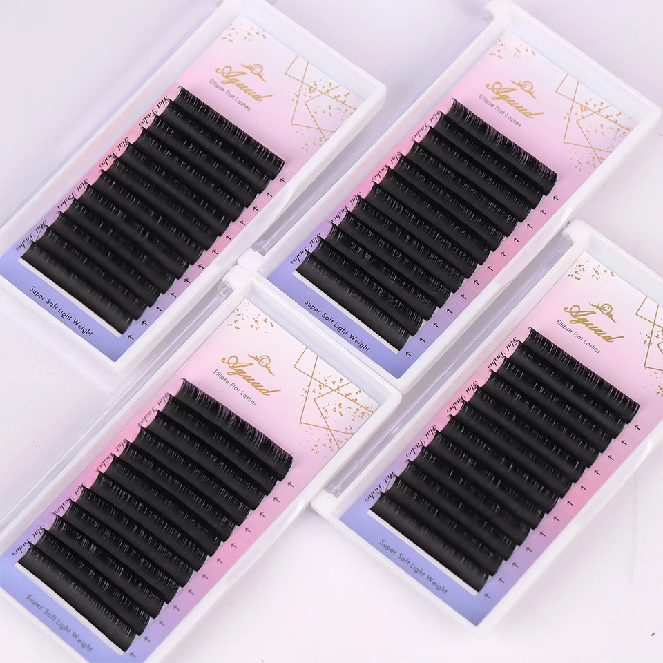 AGUUD B C CC D DD Curl 7mm Matte Flat Lashes Ellipse False Individual Mink Eyelash Split Tips 7mm Short Flat Eyelash Extensions